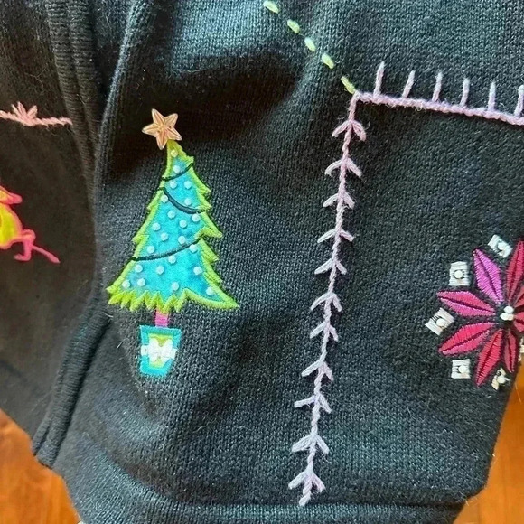 Merry & Bright Christmas Sweater Vest Womens 3X Black Embroidered Beaded - Picture 10 of 10